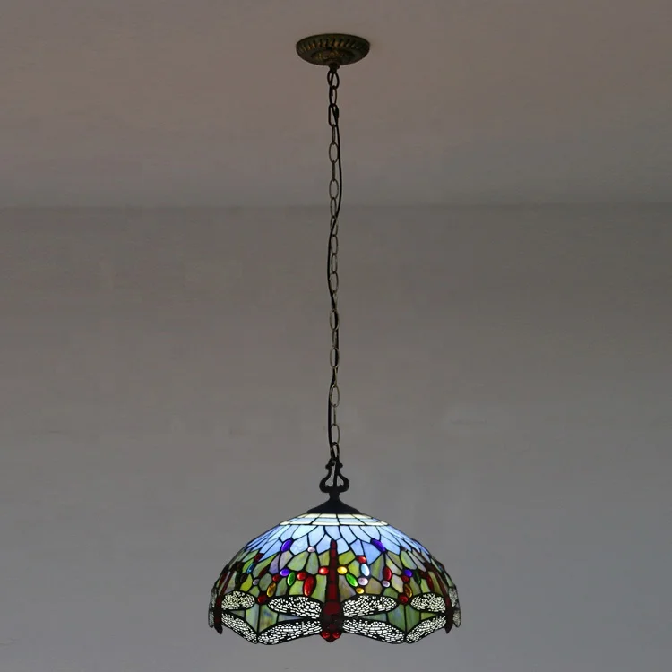 LongHuiJing Mediterranean Tiffany Stained Glass Pendant Lights Vintage Hanging Lamp for Dining Room Kitchen Light Fixtures Home