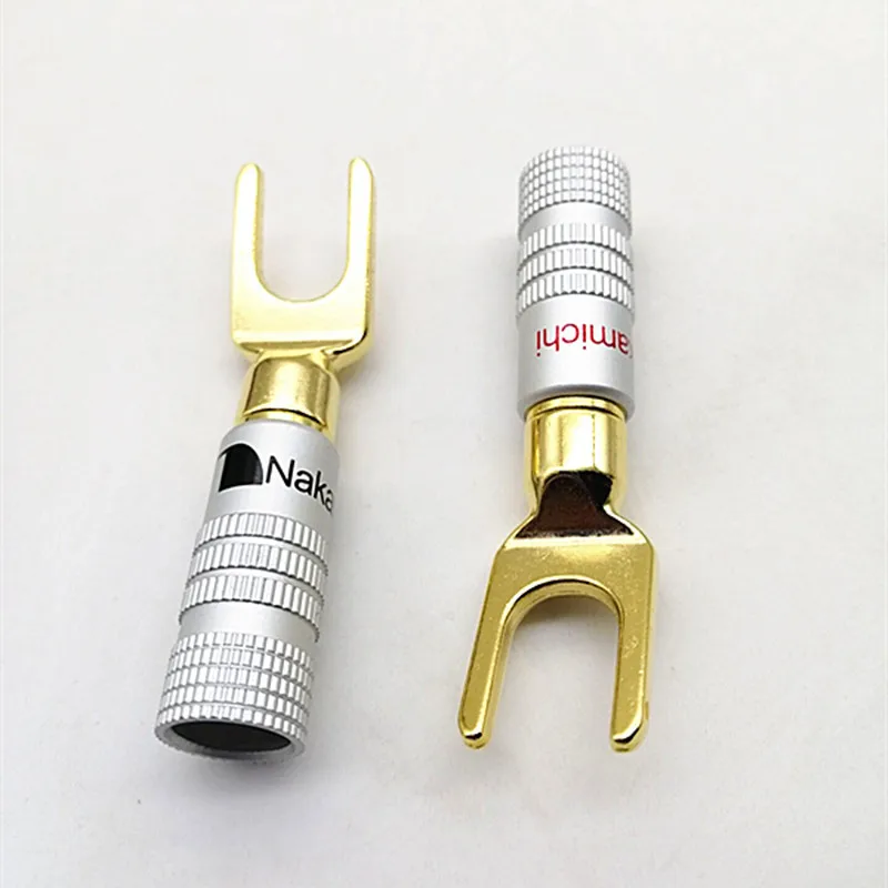 Gold plated Y U Shape Banana Plug Audio Speaker Plugs Screw Fork Spade Cable Wire Connector