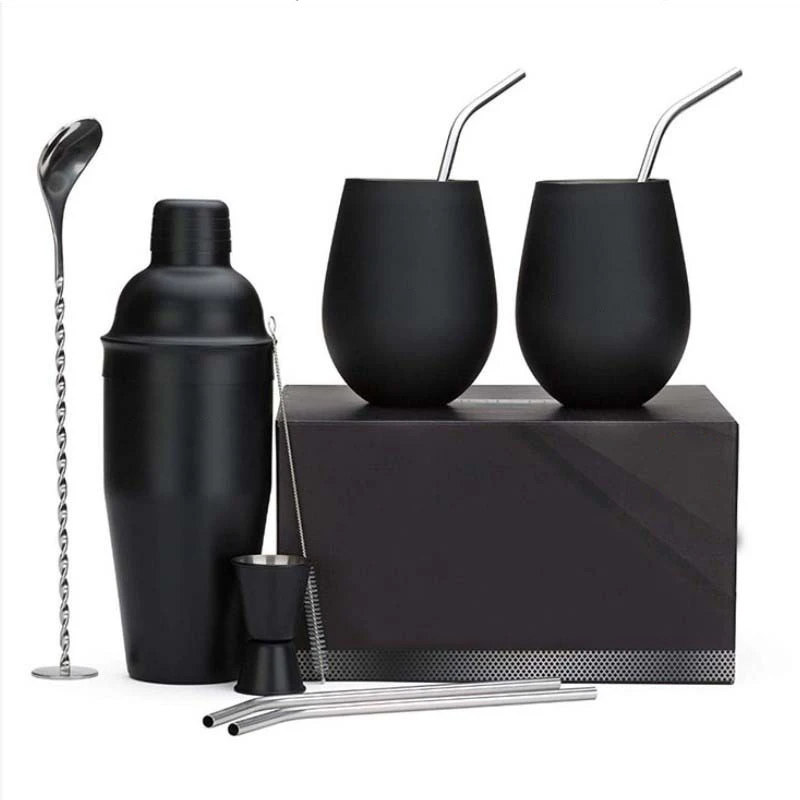 2022 Best Selling  Cocktail Shaker Set And Mixing Spoon Measuring Jigger Gift Set With  Wine Tumbler Bottles