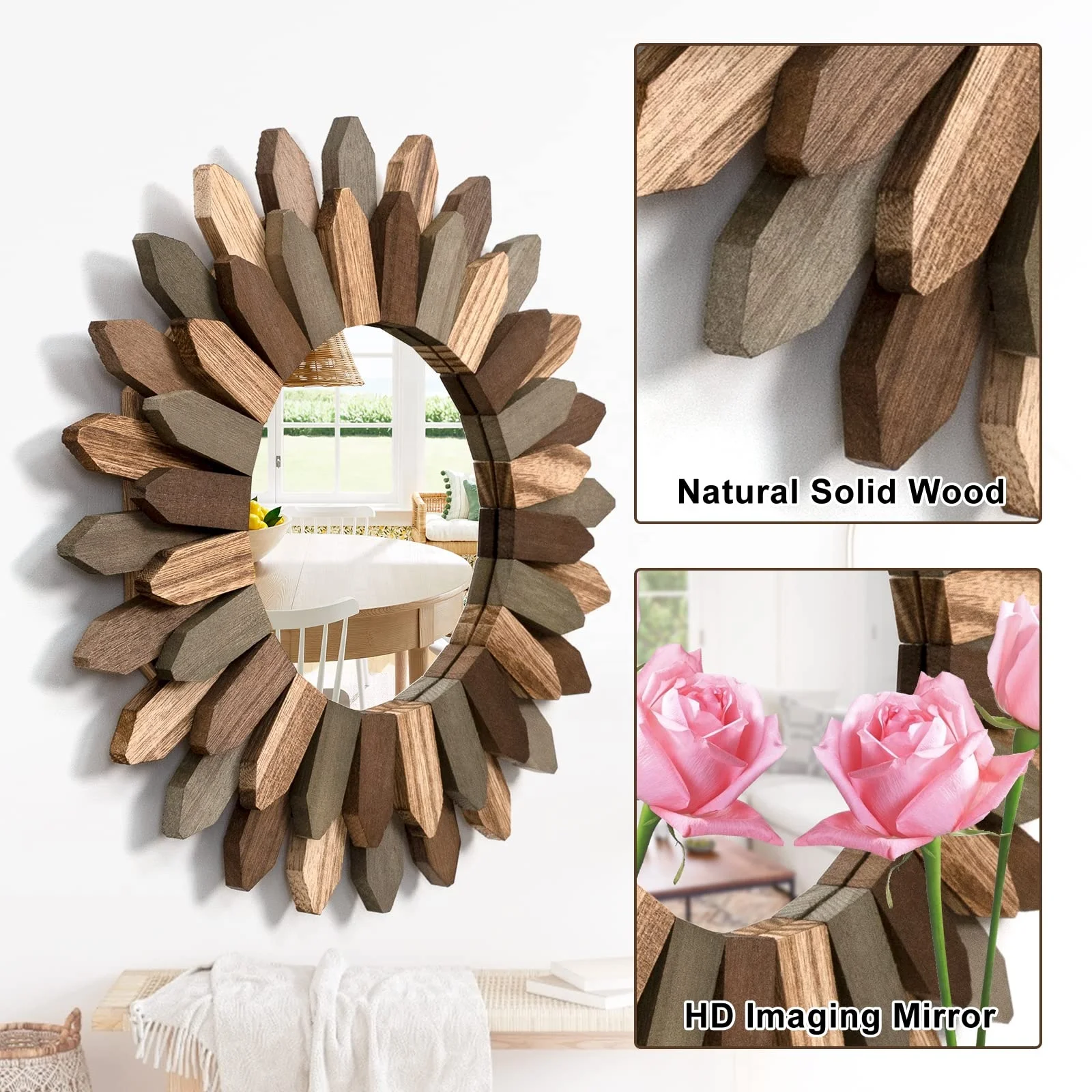 Bathroom Livingroom Bedroom null Bedroom Gifts Gallery Round Solid Wood Mirror Wooden Color Circle Mirror