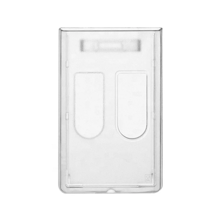 Wholesale Hot Sale Rigid ID Badge Card Holder Vertical Hard Plastic PC Material 2 Card Slots with Thumb Notch