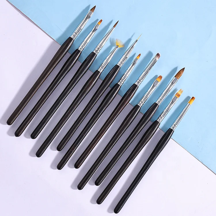 Wood Handle Liner Flat Oval Gel Painting Professional Nail Art Brushes Good Quality Customizable Logo Black 1pc / Opp Bag