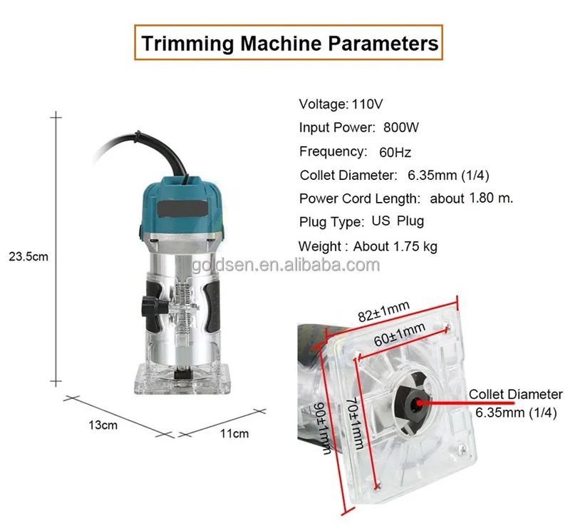 TOLHIT 6mm 6.35mm 650w Aluminum Body Mini Edge Laminate Trimming Router Machine Electric Power Hand Portable Wood Trimmer