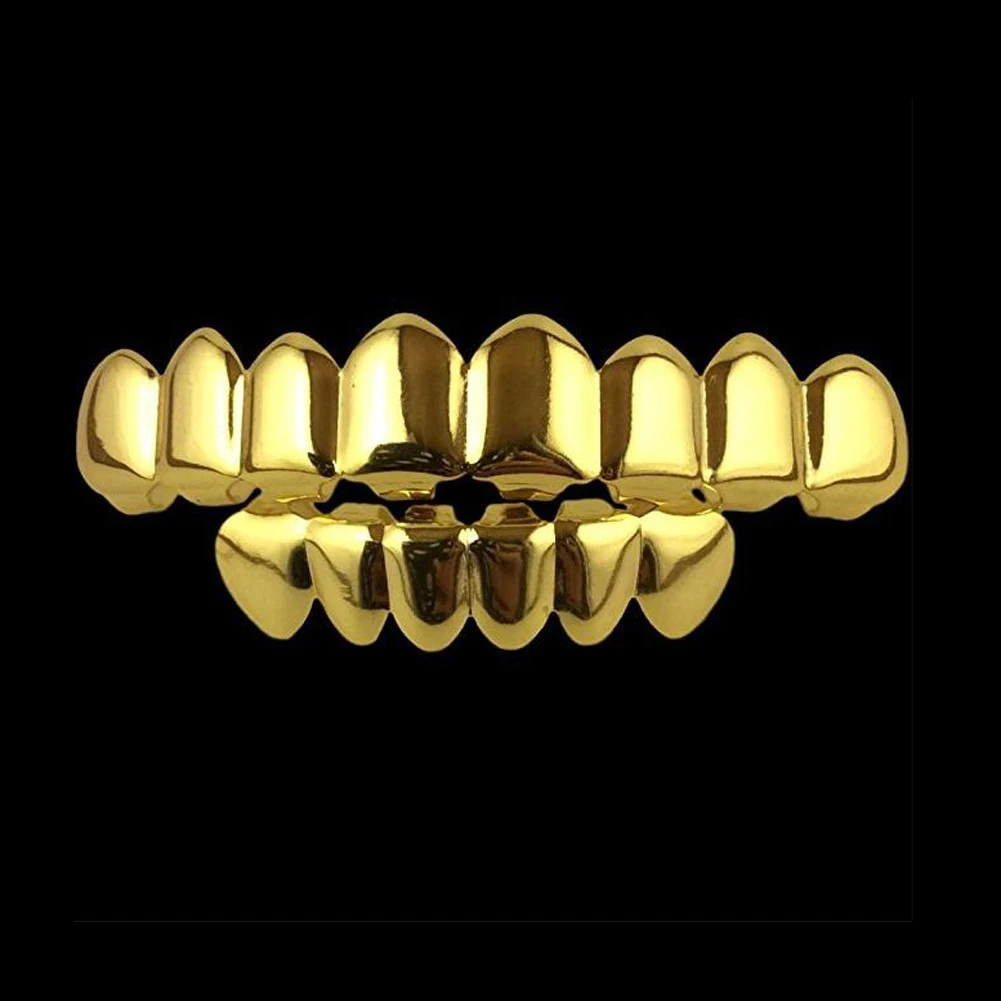 Nickel Free Safe Wear Premade Dental Grills Gold Plated Top 8 Bottom 6 Teeth Premium Set Grillz