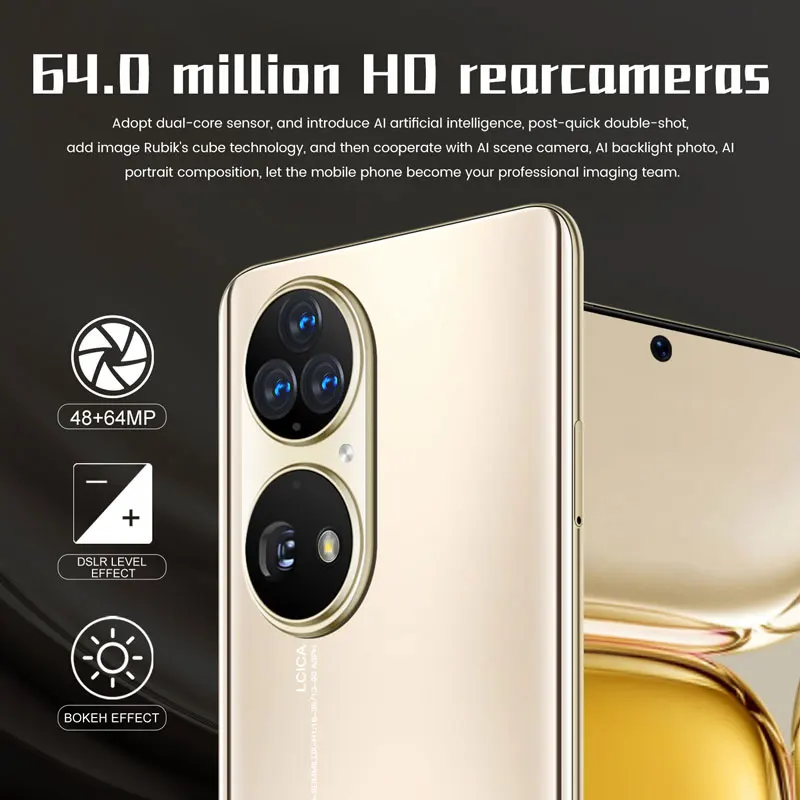 Hot Selling P50 Pro Unlocked Version 48MP+68MP 10 Core Dual SIM Ram16GB+ROM 512GB Phone 7.6 Inch Android 11.0 Phone Smartphone