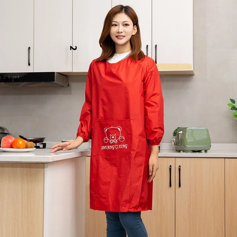 2023 New Arrival Logo Printed Reverse Blouse Waterproof Oil-Proof Long Sleeves Bib Apron Men Women Home Kitchen Cleaning Work