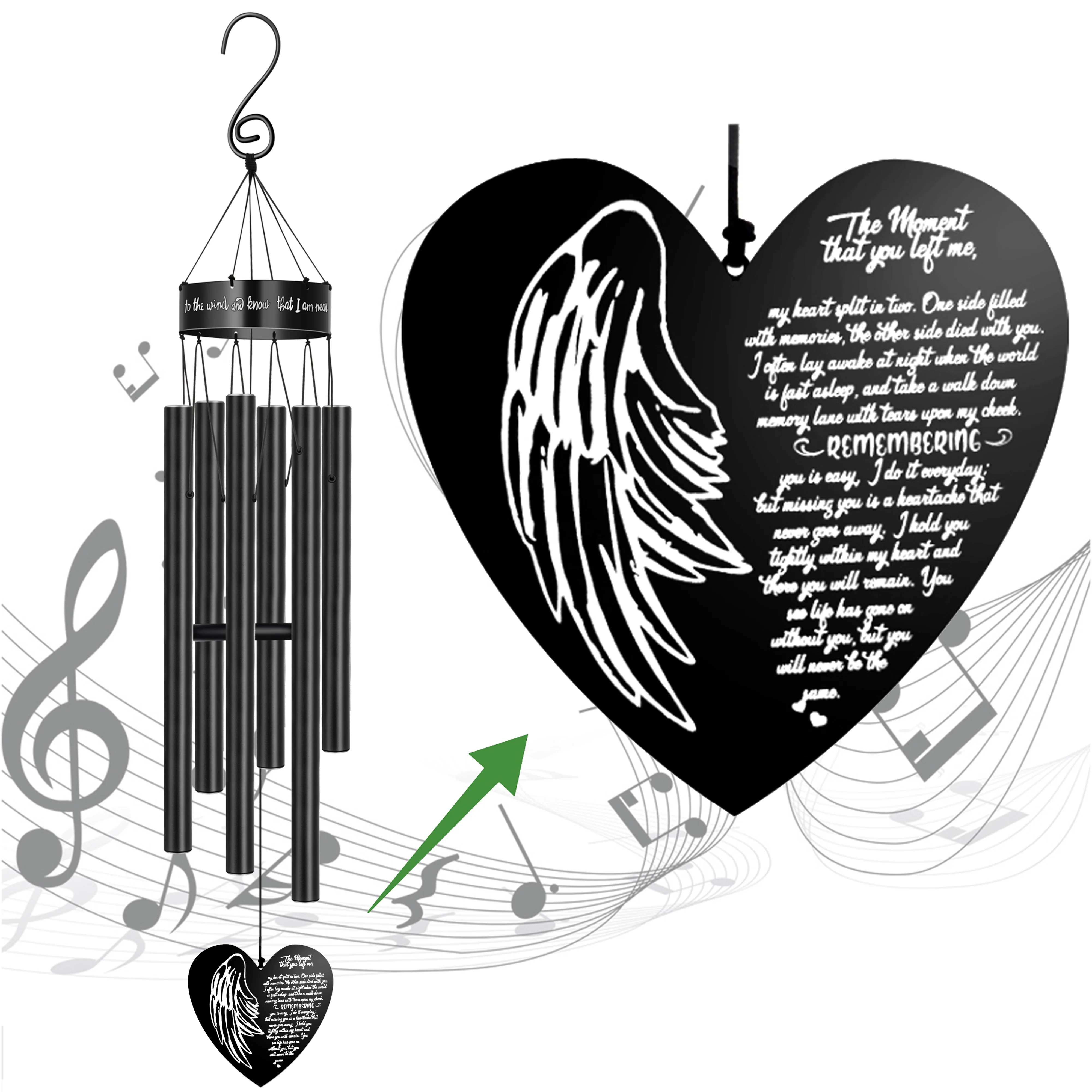 Joycuff 2021 Fashion Memorial Series Heart Large Angel Wing wind chimes  for Loss of Dad Mom