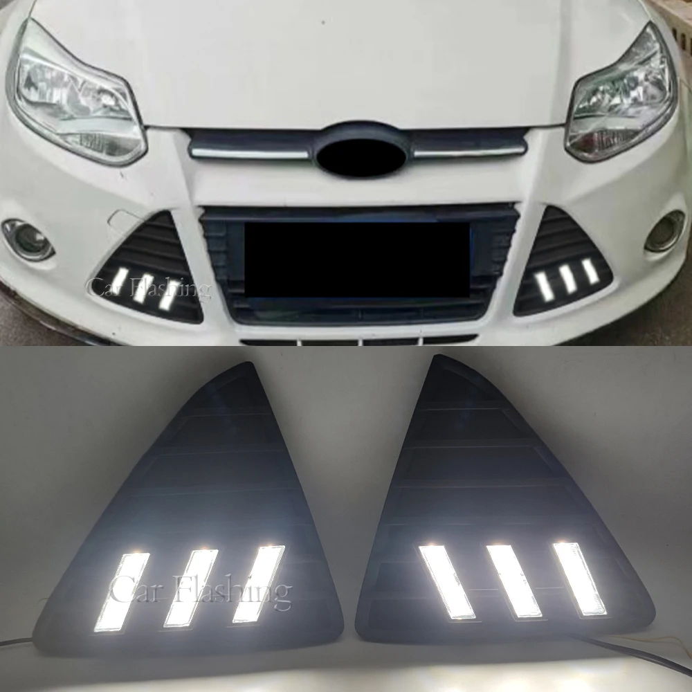DRL For Ford Focus 3 MK3 2012 2013 2014 DRL Daytime Running Lights LED Daylight Fog lamp waterproof with turn signal