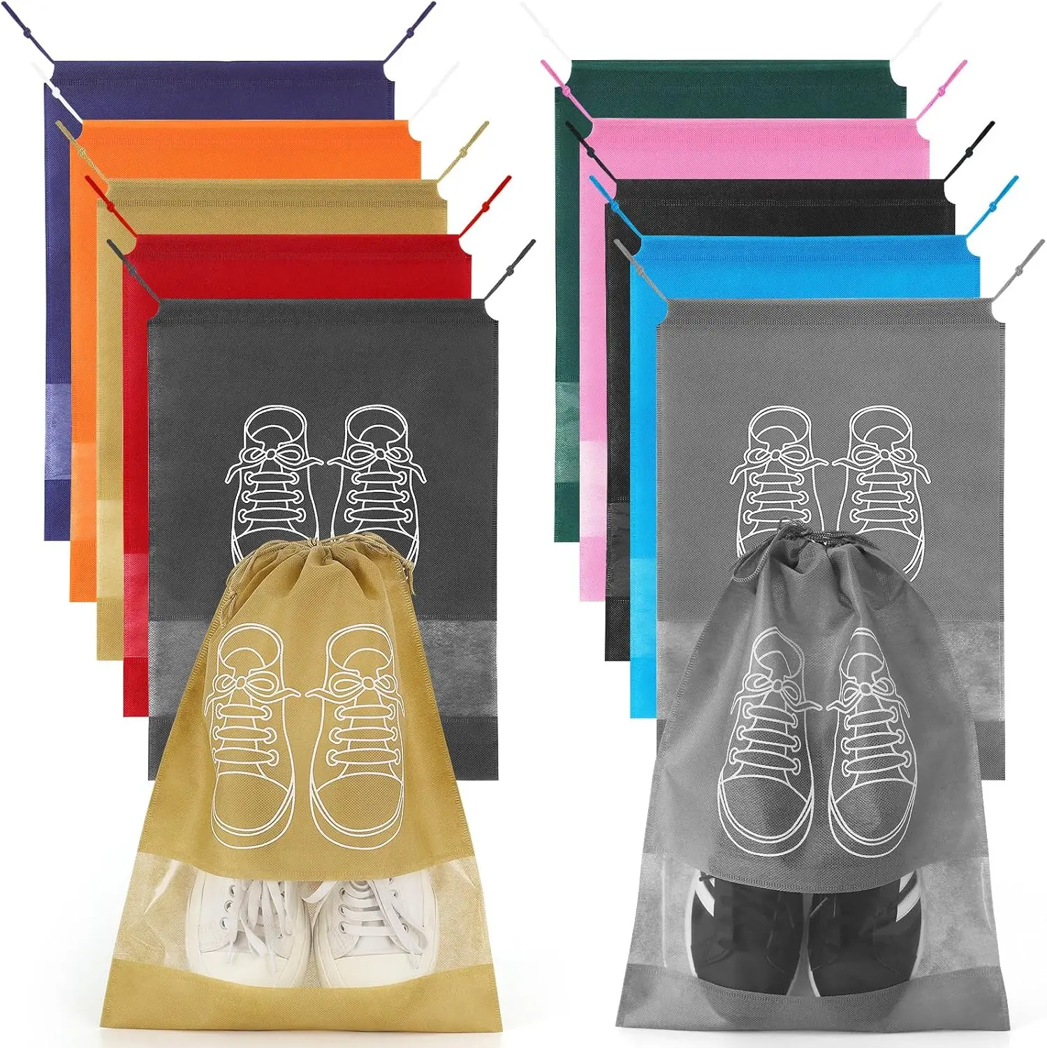 Custom logo print portable drawstring non woven travel shoes storage pouch dust bag for shoes