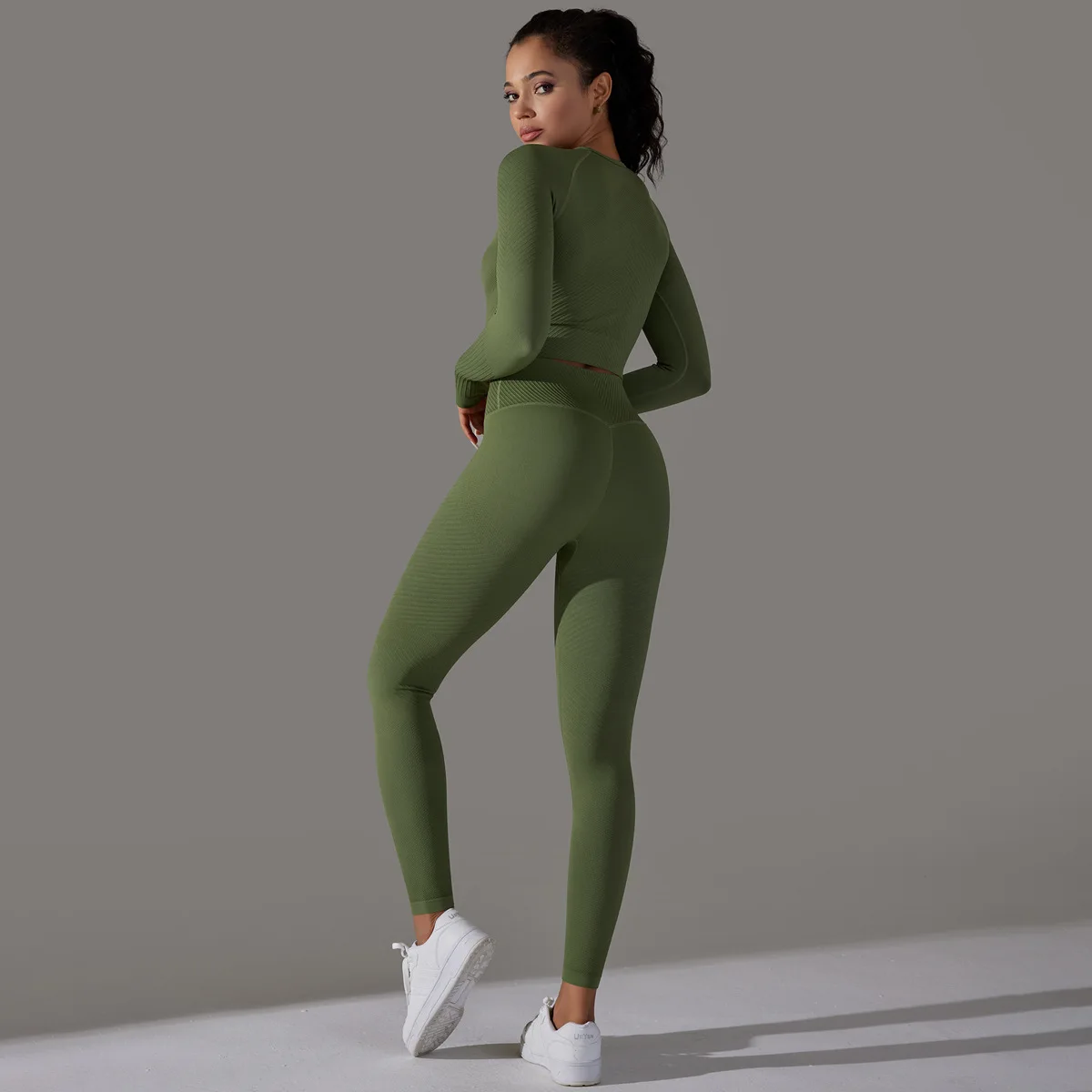 Gym Fitness Long Sleeve Sweatshirt Activewear High Waist Leggings Gym Wear Sets Women Two Piece Yoga Set For Women Long Sleeve