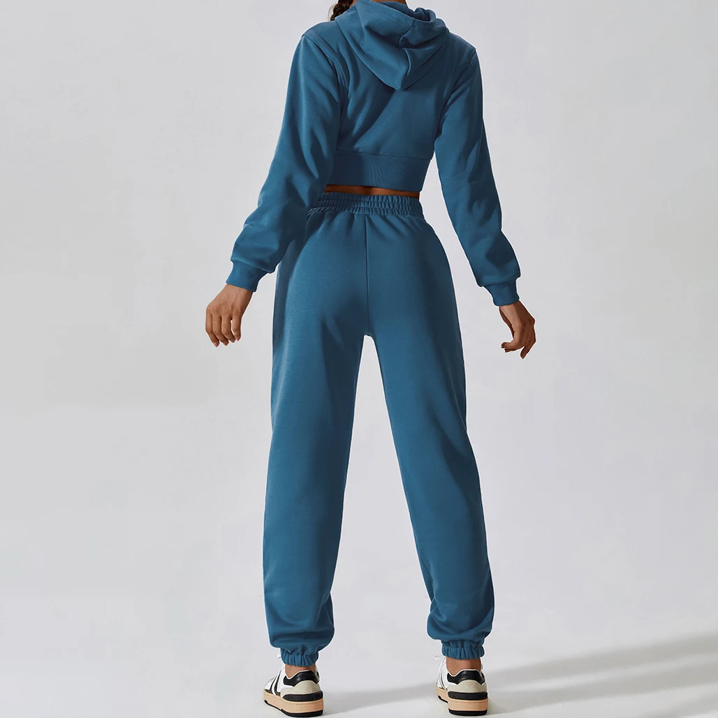 YIYI With Fleece Autumn Winter Outdoor Street Sports Wear With Hoodies Jackets High Waist Jogger Pants Set Women Sweat Suit Sets