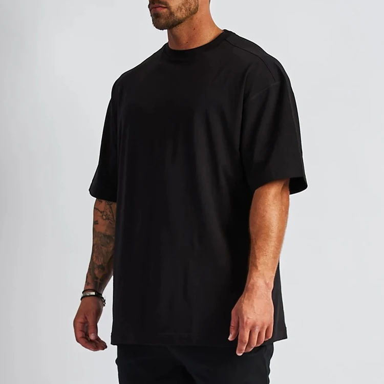 wholesale custom heavyweight oversized tee shirt vintage round neck line tshirt elastane black plain oversized t shirt for men