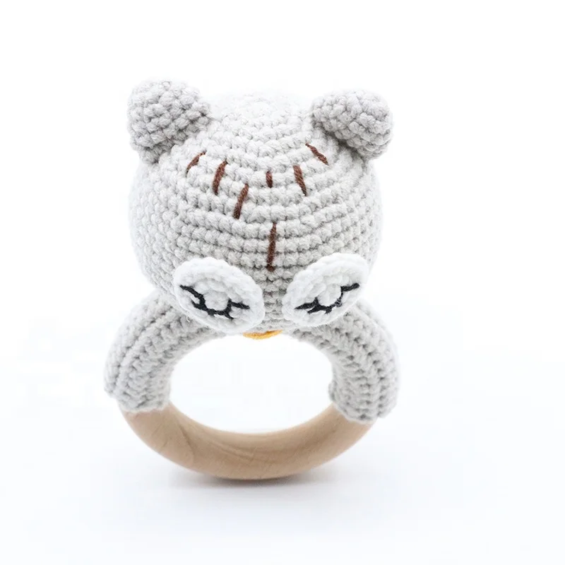 Органическое Натуральное детское буковое деревянное кольцо прорезыватель Игрушка прорезыватель погремушка