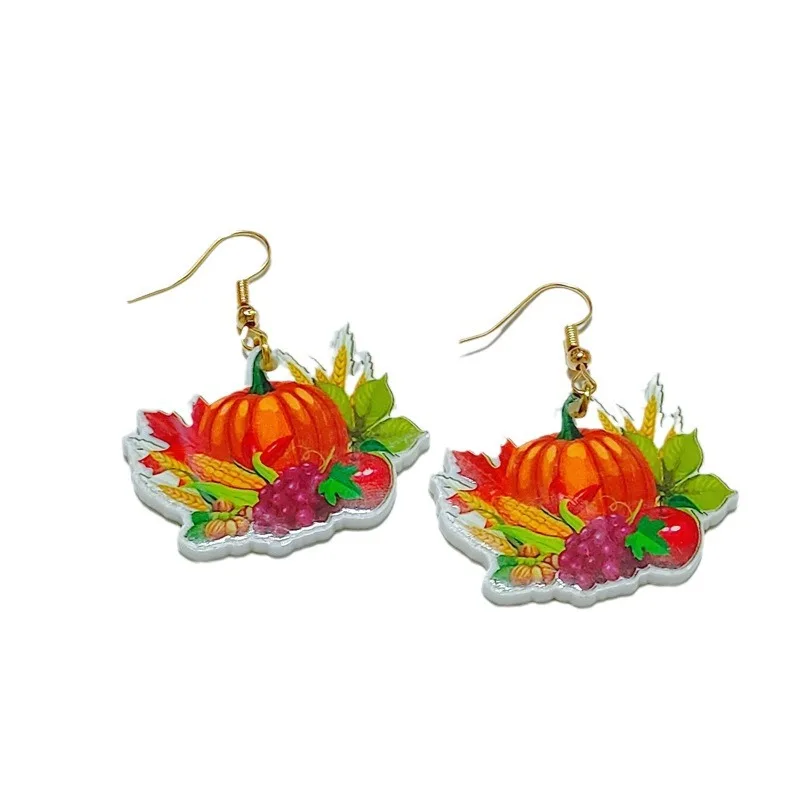 Woying Autumn Thanksgiving Maple Leaf Earrings European And American Acrylic Turkey Earrings