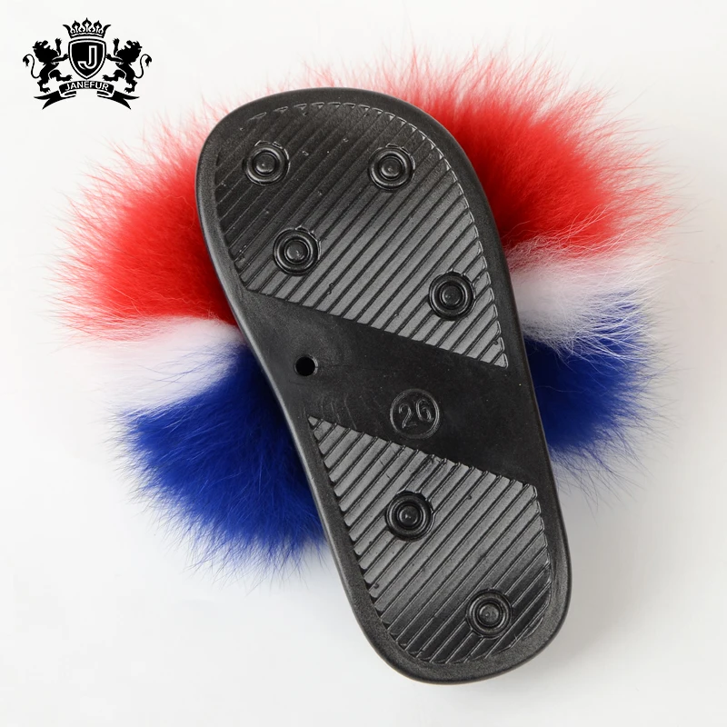 Summer Soft  toddler fox Fur Slides fur sliders with strap Children Fox Fur sandals/kid soft soles slippers