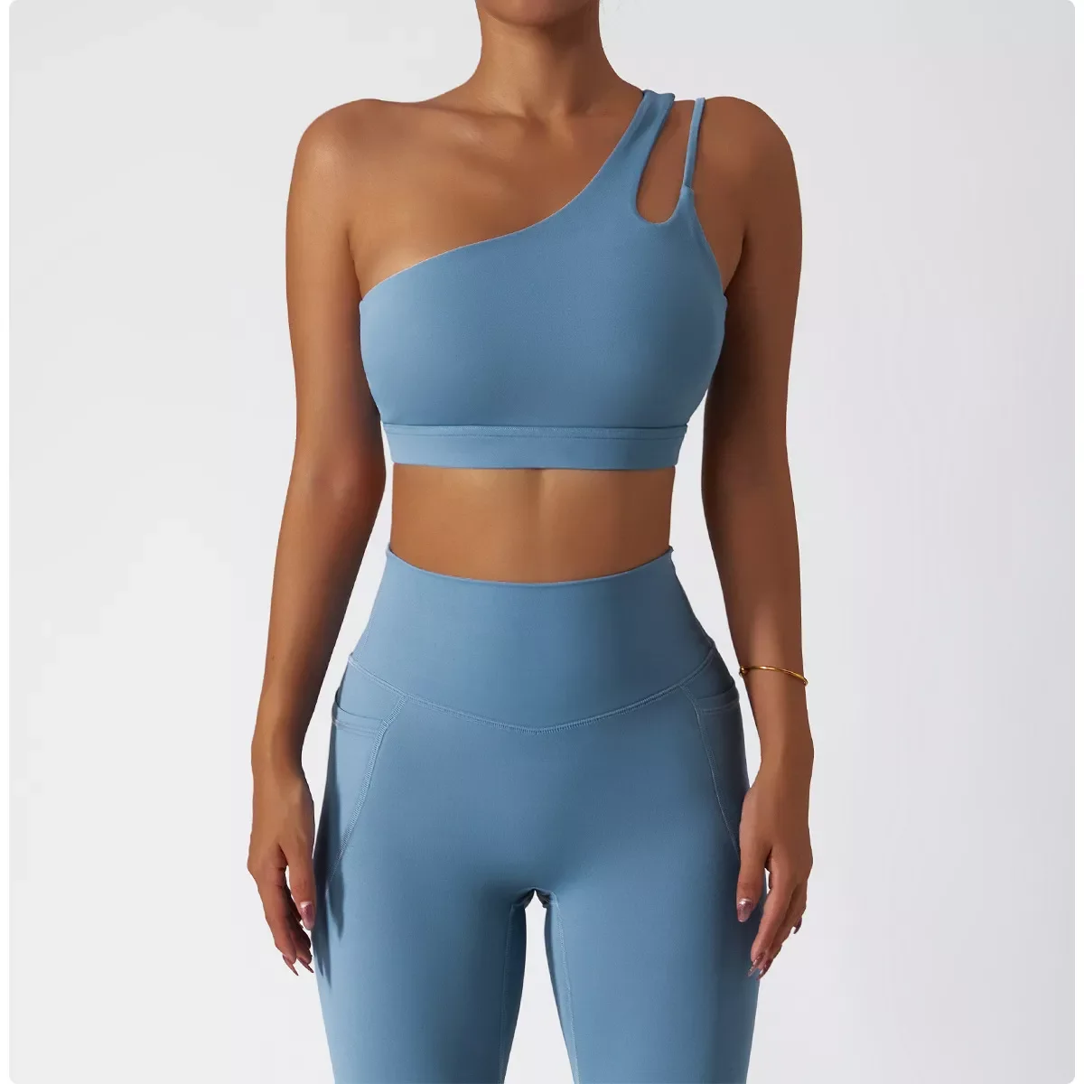 Customized Women high quality Yoga Set hollow out one shoulder Active wear set Sportswear Fitness Workout Gym Clothing