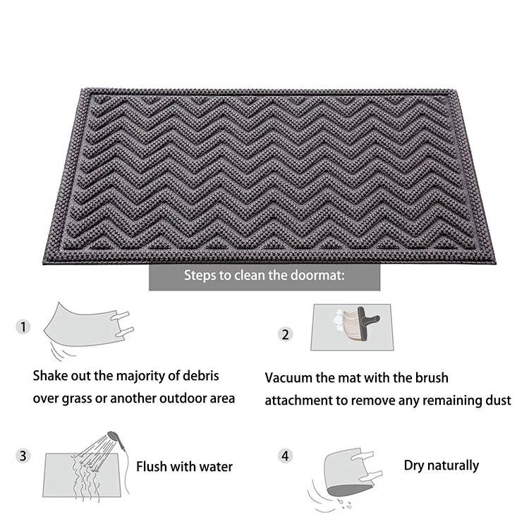 Home Outdoor Indoor Rubber Doormat Classic Squares Grey Polypropylene Door Mat With Embossed