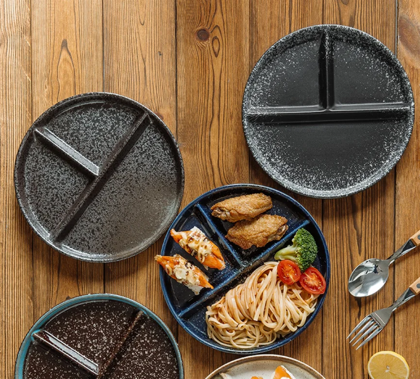 Modern Ceramic Divided Plate 8.5 inch Decorative Ceramic Appetizer 3 -Compartment Serving Platter Tray Dessert Serving Plates