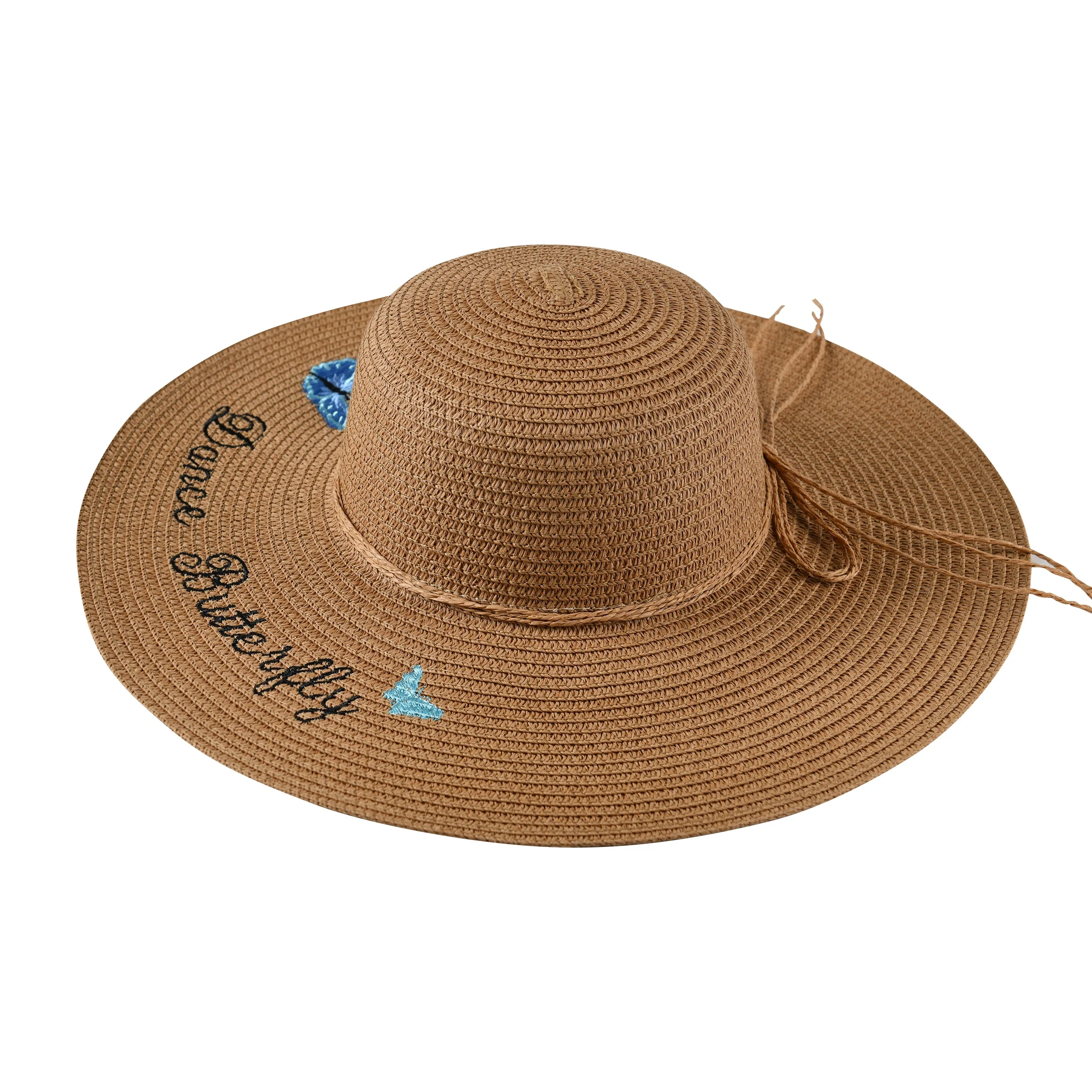 Fashionable Summer Wild Brim Straw Hat Embroidery Logo Knitted Unique Straw Hats
