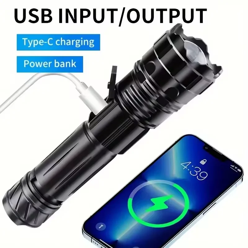 Портативная телескопическая вспышка с зумом перезаряжаемый Usb-дисплей алюминиевый сплав белые светодиодные фонари тактические