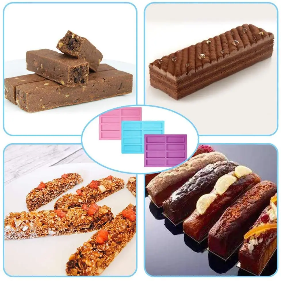 8-Cavity Granola Bar Cereal Bar Molds silicone soap molds rectangle silicone rectangle molds for baking