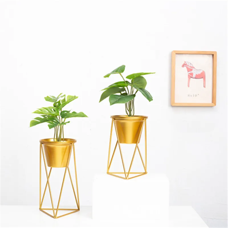Modern Wrought Metal Iron Plant Stand Floor Flower Pot Holder Rack Planter Supports Golden for Living Room