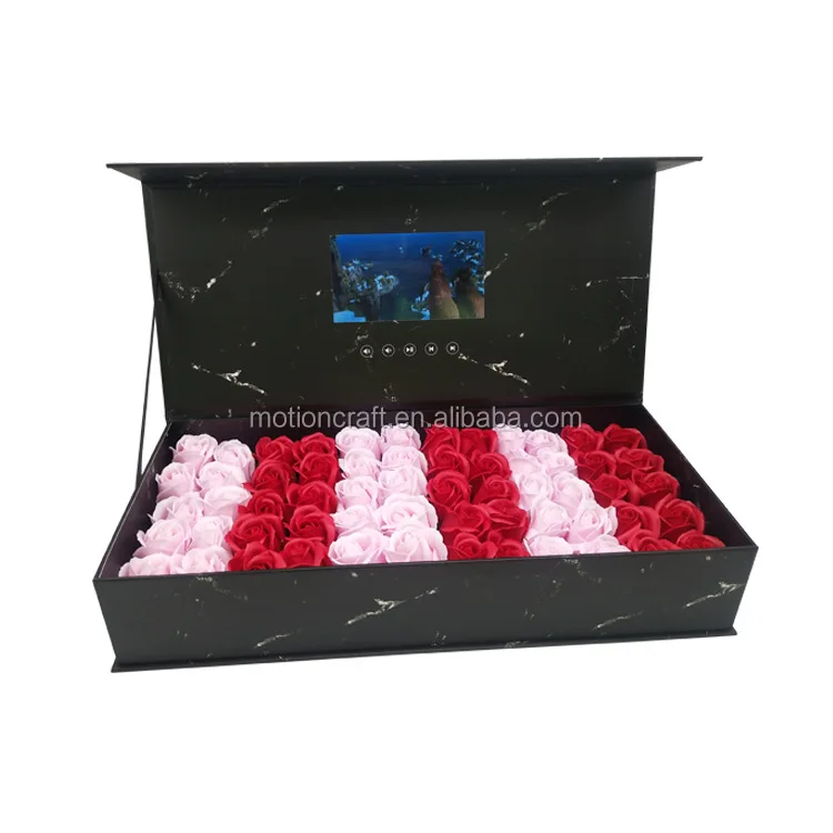 Wholesale marbling video paper gift box 7 inch lcd video flower gift box