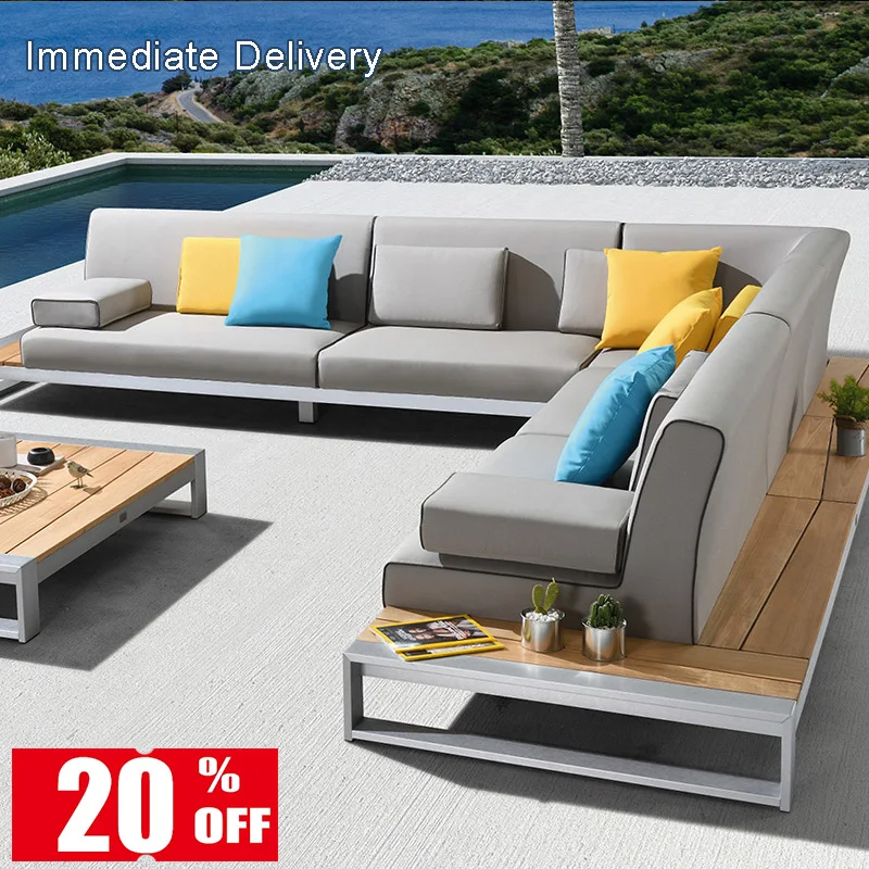 sigarten discount furniture garden outdoor patio  set luxury hotel wood teak outdoor sofa set