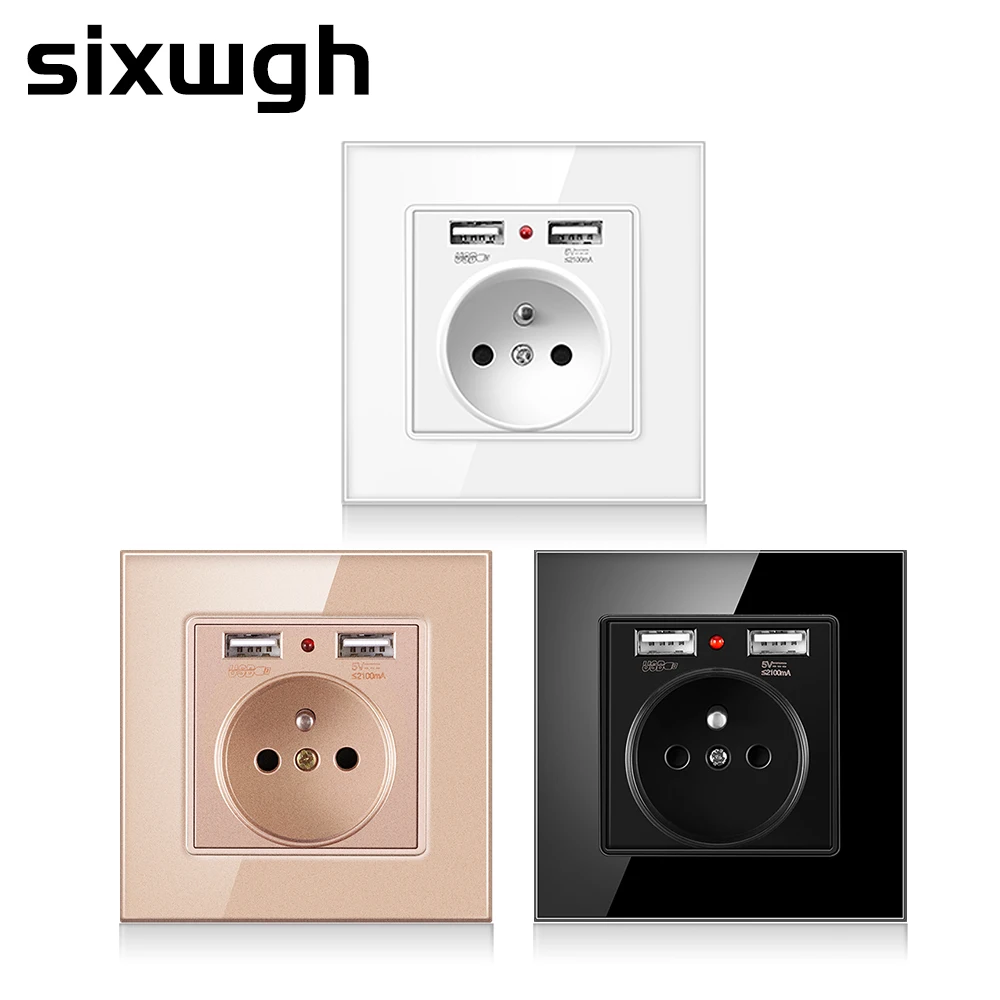 Sixwgh USB настенная розетка 86 стиль стеклянная панель Франция Стандартный электронный таймер Разъем питания Разъем настенный встроенный двойной Usb выход