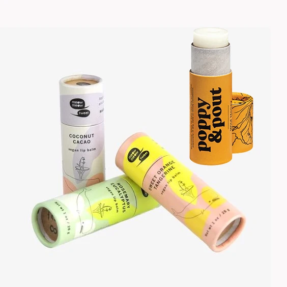 Custom Biodegradable recycled Push Up Paper Tube cardboard Lip Balm Cylinder 0.3oz push up Lip Balm Tube