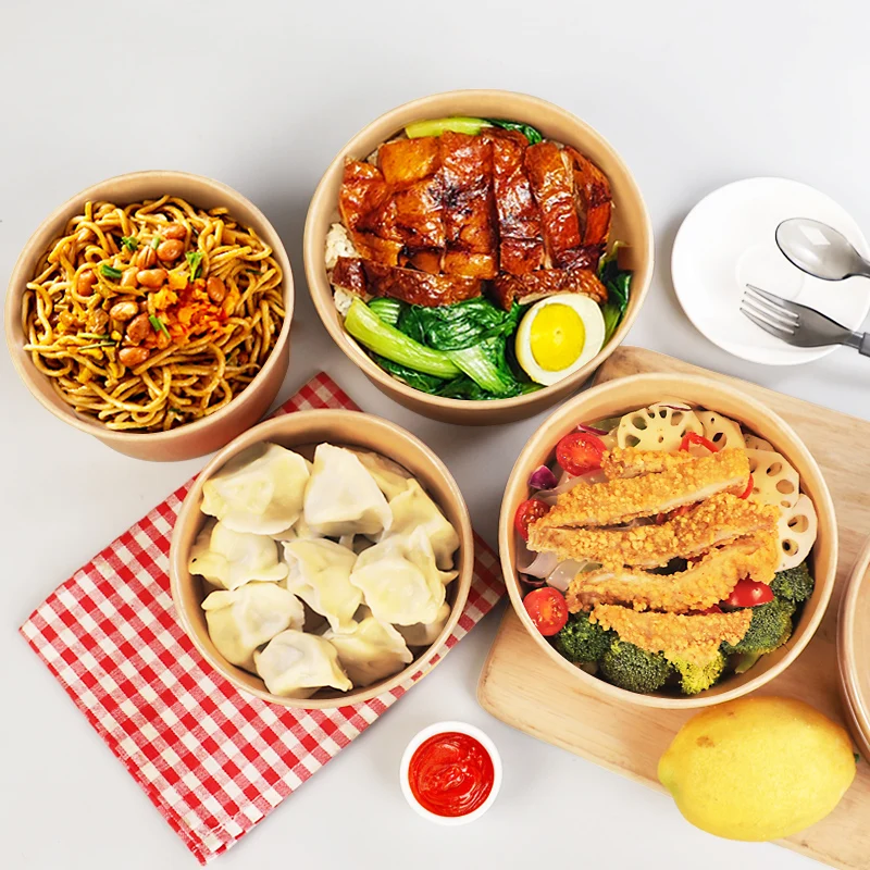 Take away Kraft paper salad bowl food container Customized disposable kraft paper bowl for salad
