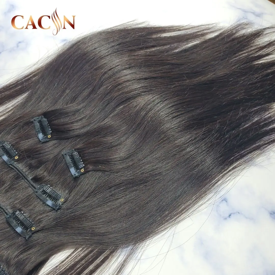 CACIN Raw unprocessed invisible clip in hair extensions 100human hair, wholesale 100% virgin remy natural hair seamless clip ins