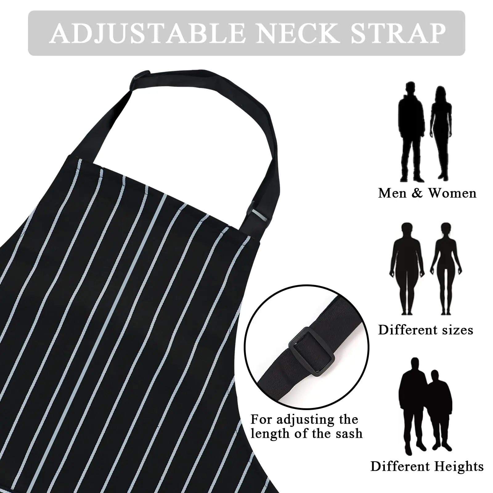 Wholesale Waterproof Stripe Adjustable Polyester Cotton Cooking Chef Kitchen Apron with Custom Logo And Pockets