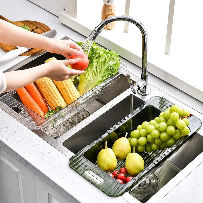 Retractable sink drain basket wash basin kitchen household sink dishware storage rack drain basket vegetable basket