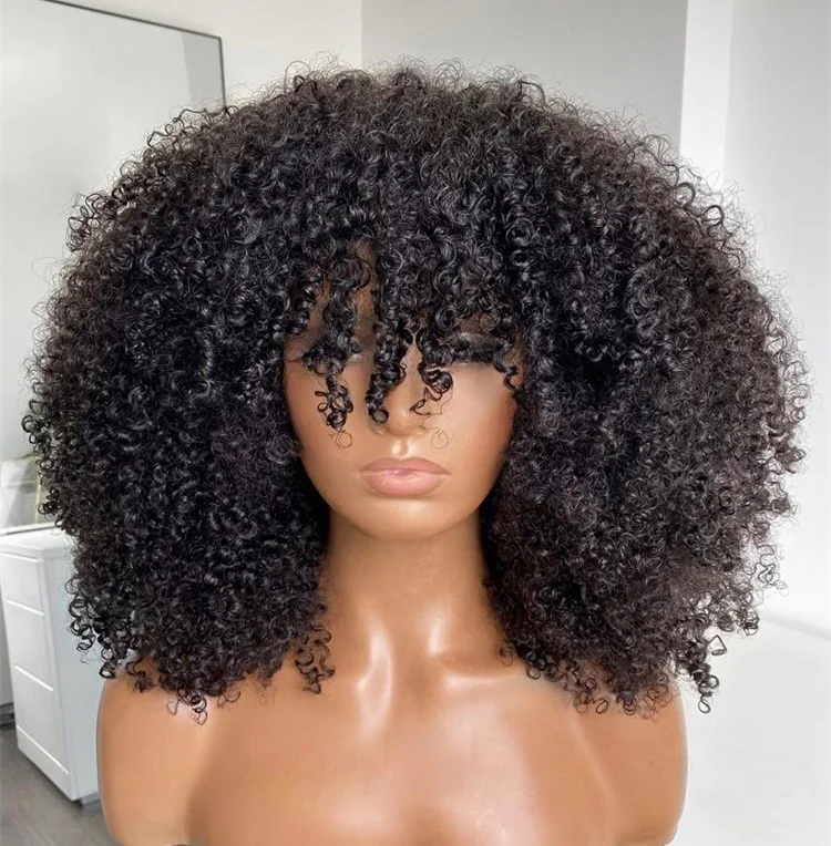 Unprocessed Afro Kinky Curly Lace Closure Wig High Density Remy Brazilian Short Curly Human Hair Wigs