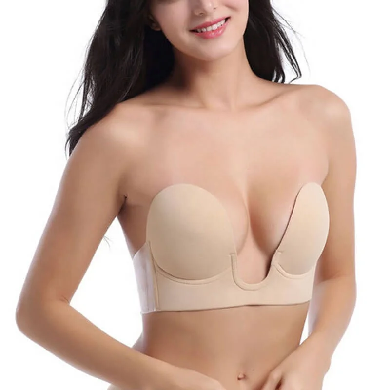 Plus Size Silicone Adhesive Bra Invisible Lift Strapless Backless Plunge Push Up Sticky Bra