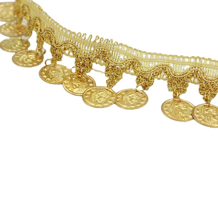 DIY Coin design braid trim 45mm gold silver braided sequined laser bell tassel lace trimming lace fabric