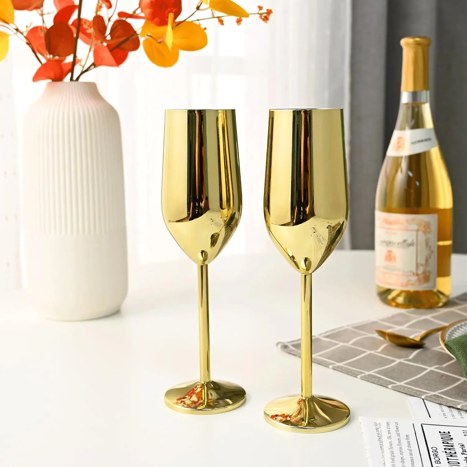 304 Stainless Steel Two Pack Champagne Glasses 8oz Stainless Steel Wine Glass With Handle, Not Easy To Break
