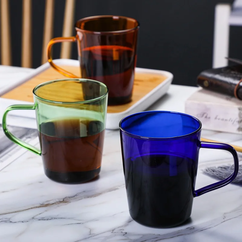 Modern Colored Heat-Resistant Glass Coffee Mug With Handle Borosilicate Colored Glass Tea Cup Dinnerware Glassware Beverage Cups