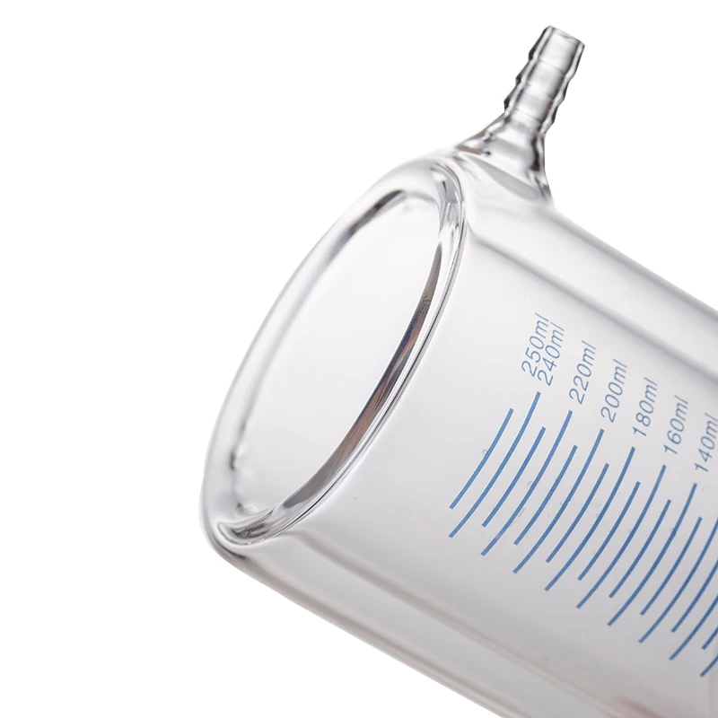 Laboratory High Borosilicate 3.3 Glass double dual layer wall Jacketed reaction measuring cup beaker with scale