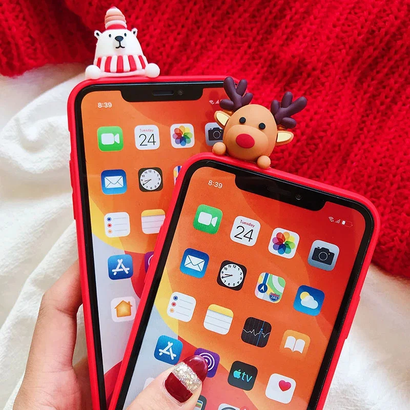 Cartoon christmas style Phone Case for iPhone 14 13 12 11 Pro XR X Xs Max 8 7 Mini Frosted Silicone Cases Soft Back Cover