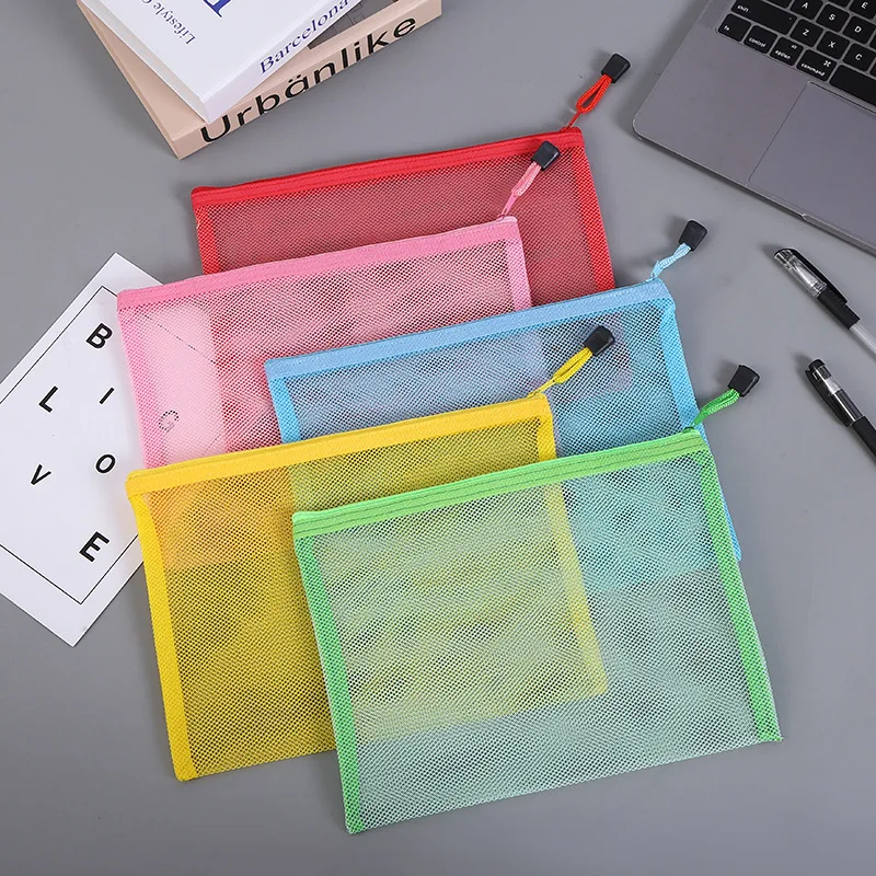 Office Supplies Stationery Wholesale File Storage Bags Nylon Mesh Bag Zipper Pouch Document Bag