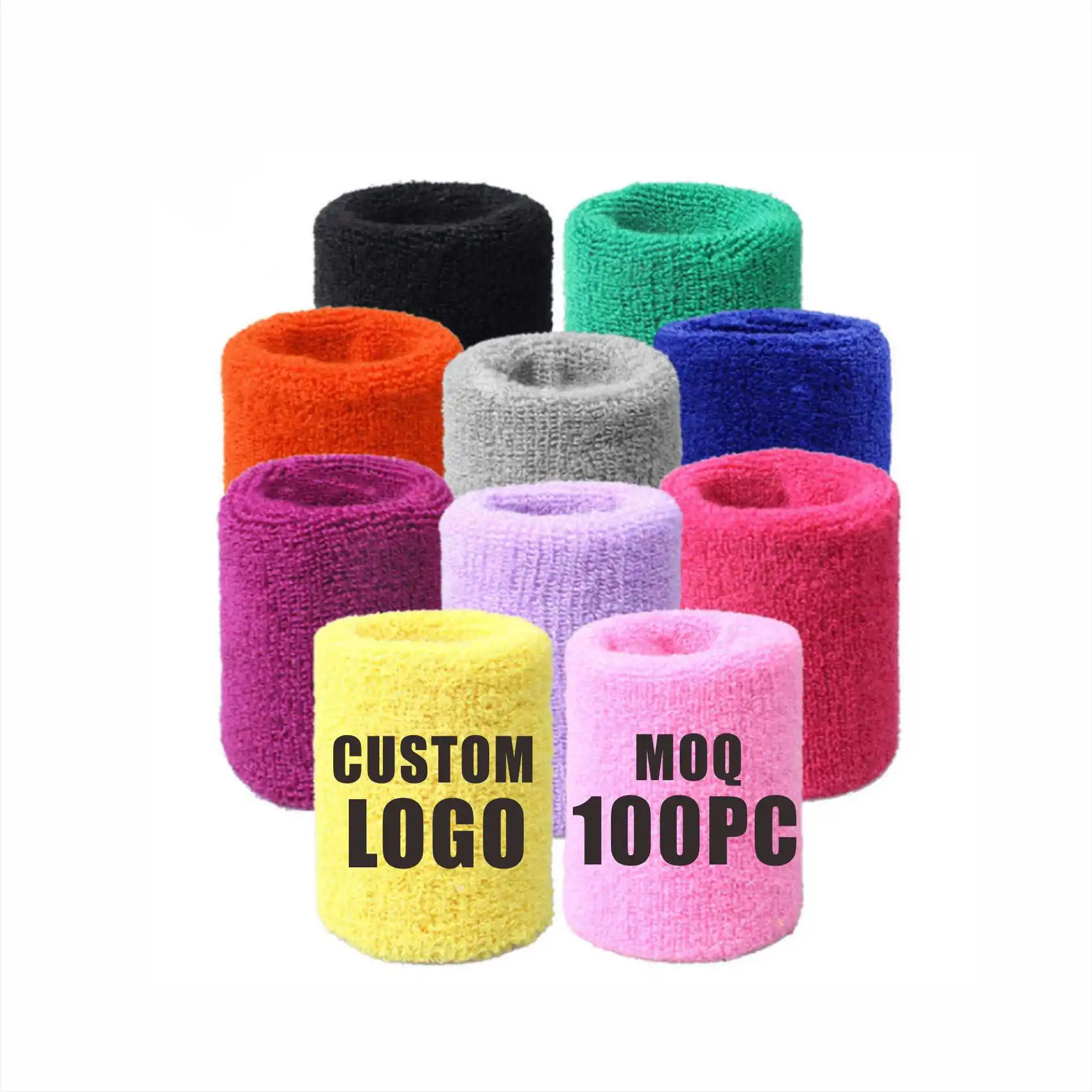 Colorful Embroidery Customized Logo Sweatband Unisex Towel Cotton Headband Tennis Wrist Support Band