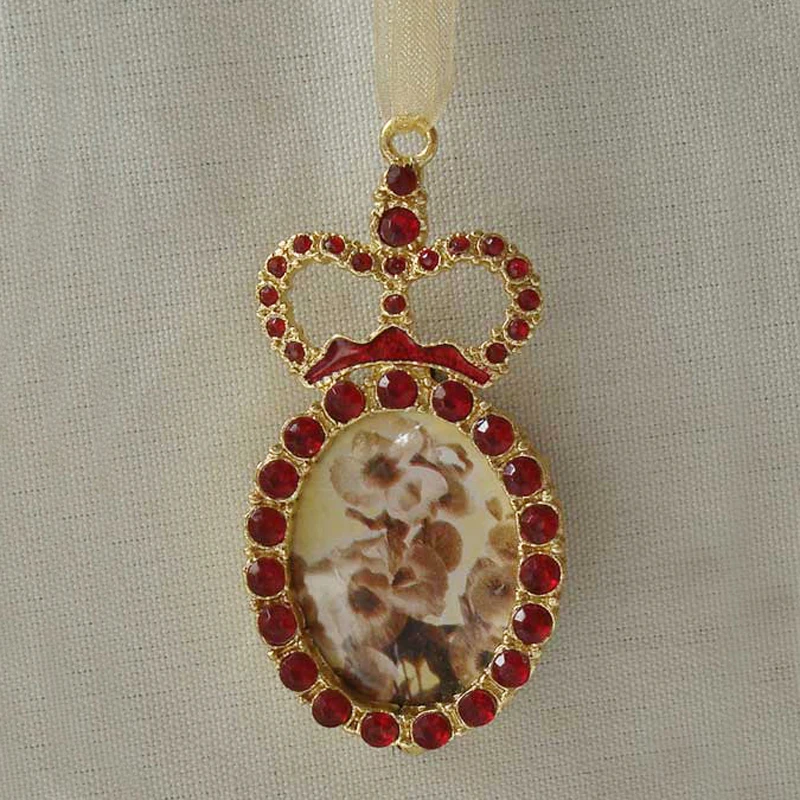 Christmas Crown Frame Ornament For Indoor Tree Decor Hanging Pendant Gold Red Silver Clear Jeweled Handmade Zinc Alloy Xmas Item