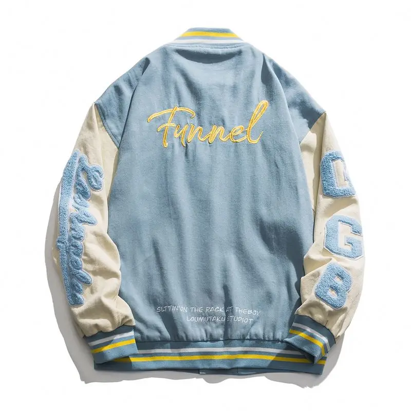 Custom Logo Turkey Jacket Men Buttoned Pink Baseball Uniform Streetwear Jackets