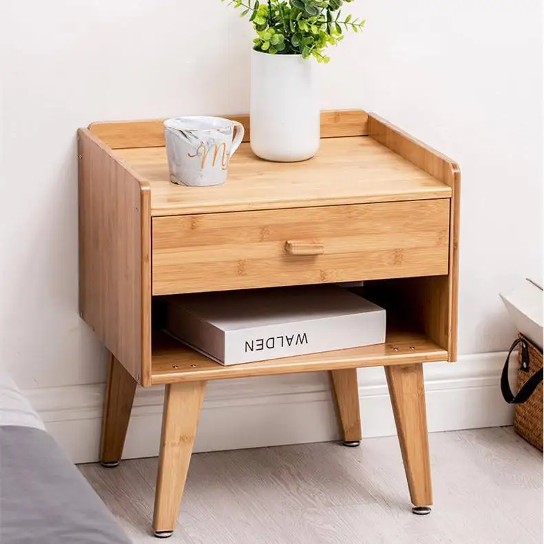 HOSTK Modern And Simple Bamboo Nightstand With 1And 2 Storage Drawer  For Living Room Or Bedroom