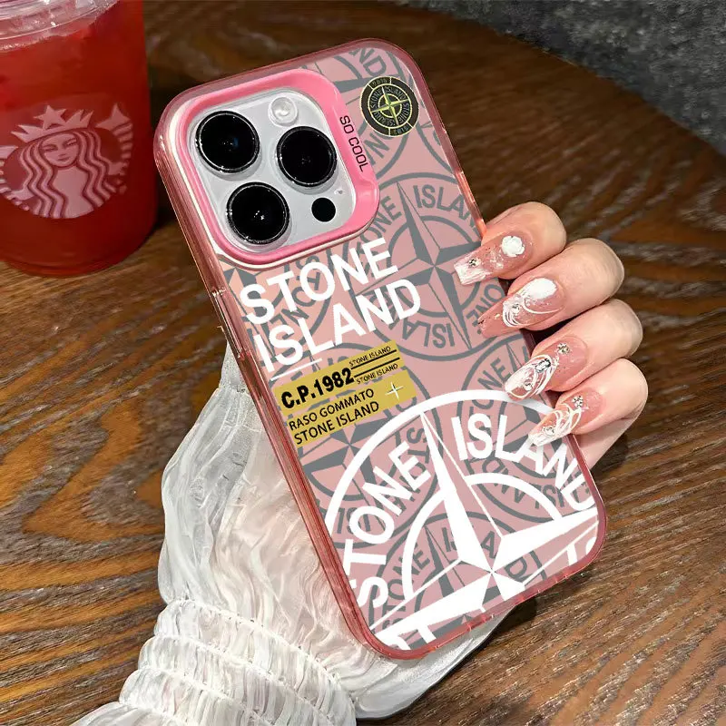 stone island pc hard new design mobile phone cases for iphone 15 14 13 12 pro max for iphone 15 plus cover case pink