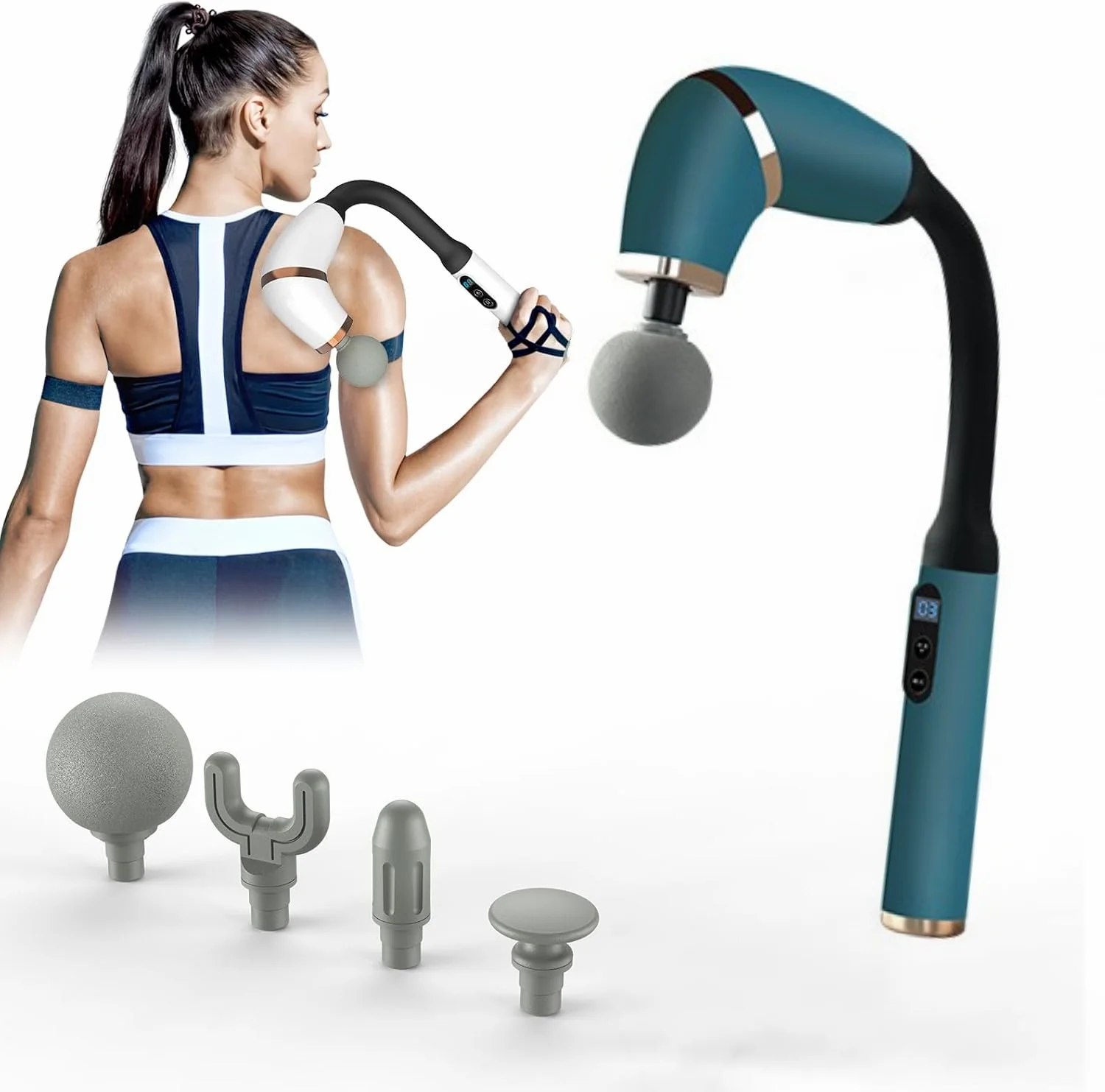 2024 Massage Gun with Extended Handle U-Shaped Back Massager for Pain Relief Deep Tissue Body Massager