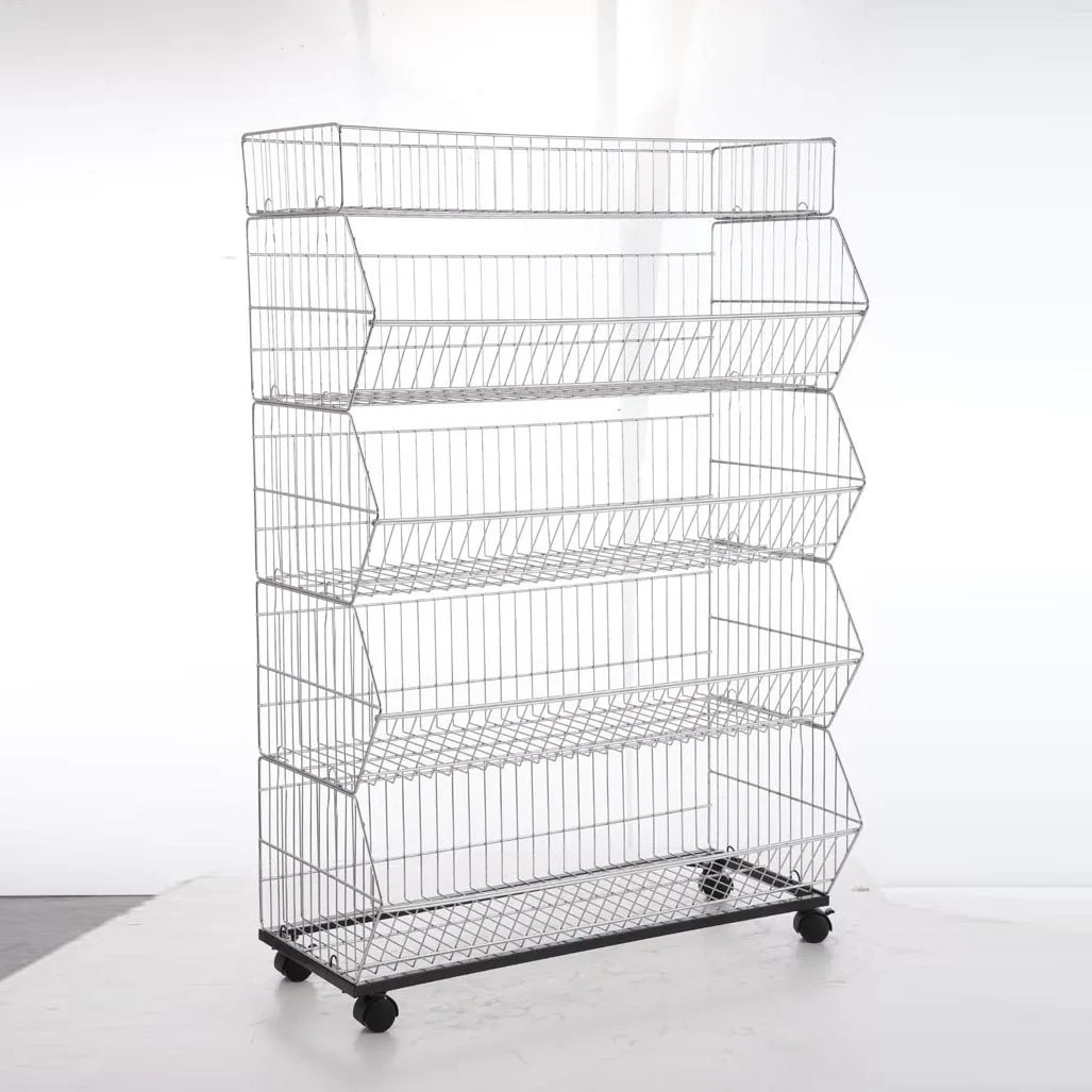 Supermarket metal retail stackable wire basket display rack stackable wire beveled basket