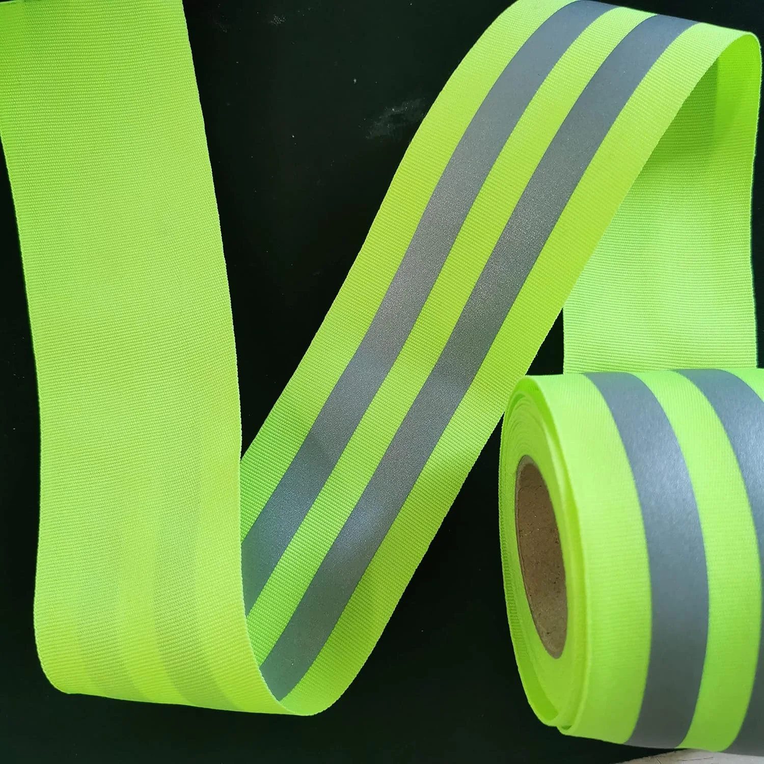 High Visibility Reflective Tape Sewn Safety Webbing 2 Light Width Warning Fluorescent for Clothes School Bag Raincoat Green